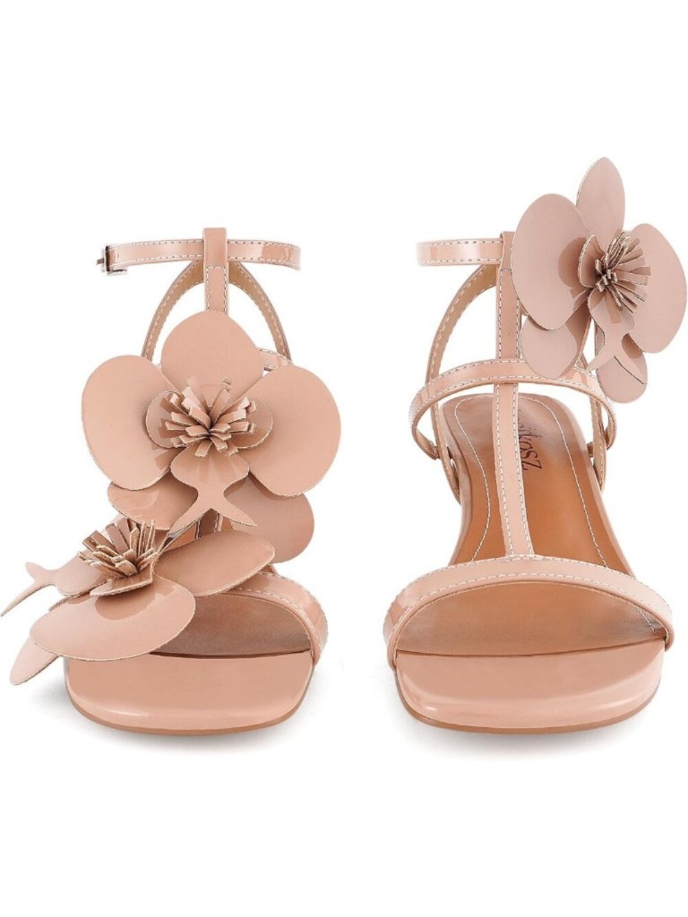 Floral Strappy Chunky Heel Sandals for Women - Comfortable Dressy Footwear